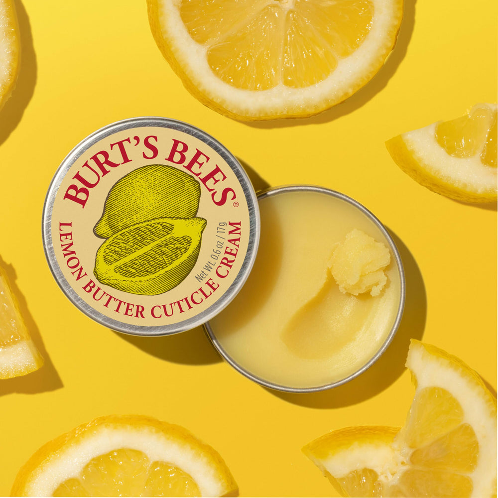 Burt's Bees Lemon Butter Cuticle Cream texture close-up with lemon scent