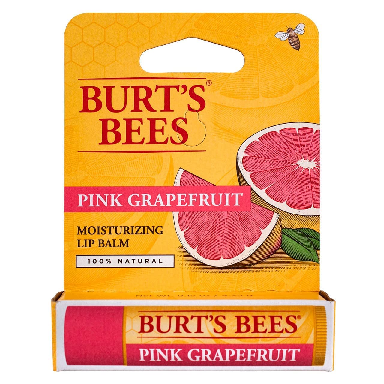 Burt's Bees lip balm pink grapefruit application close-up shows silky moisture and citrus scent