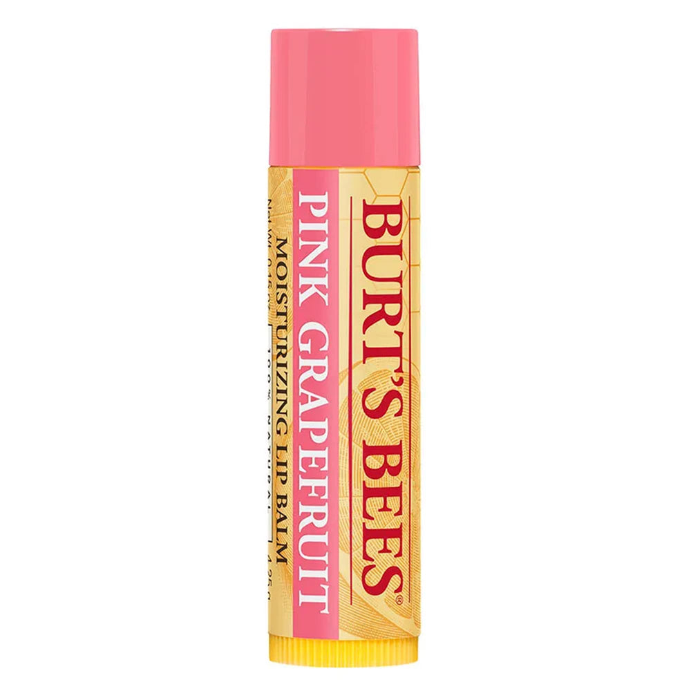 Burt's Bees lip balm pink grapefruit ingredients highlight natural beeswax for lip care