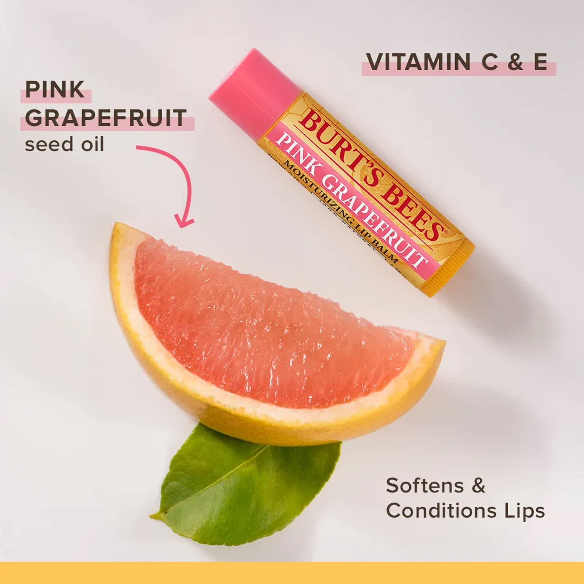 Burt's Bees lip balm pink grapefruit pack-shot — easy application on the go