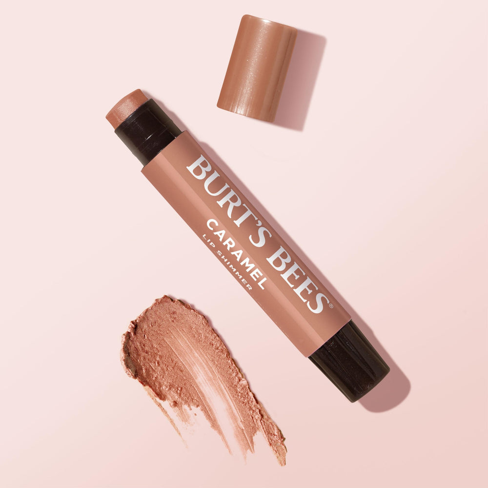 Burt's Bees Lip Shimmer Caramel on-the-go tube with soft, moisturizing feel.