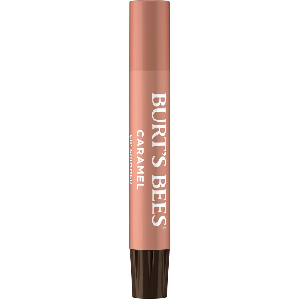Burt's Bees Lip Shimmer Caramel swatch displays glow and hydrating formula.