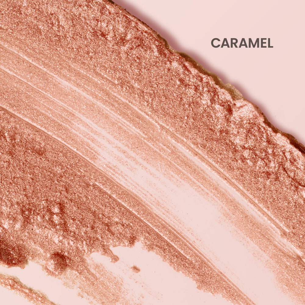 Burt's Bees Lip Shimmer Caramel tube with wand demonstrates buildable color.