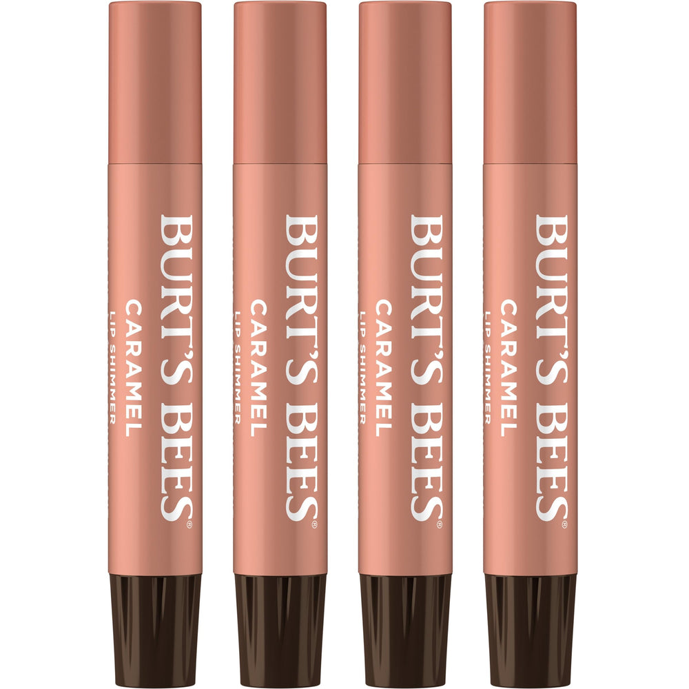 Burt's Bees Lip Shimmer Caramel tube closeup showing shimmering color and moisture.