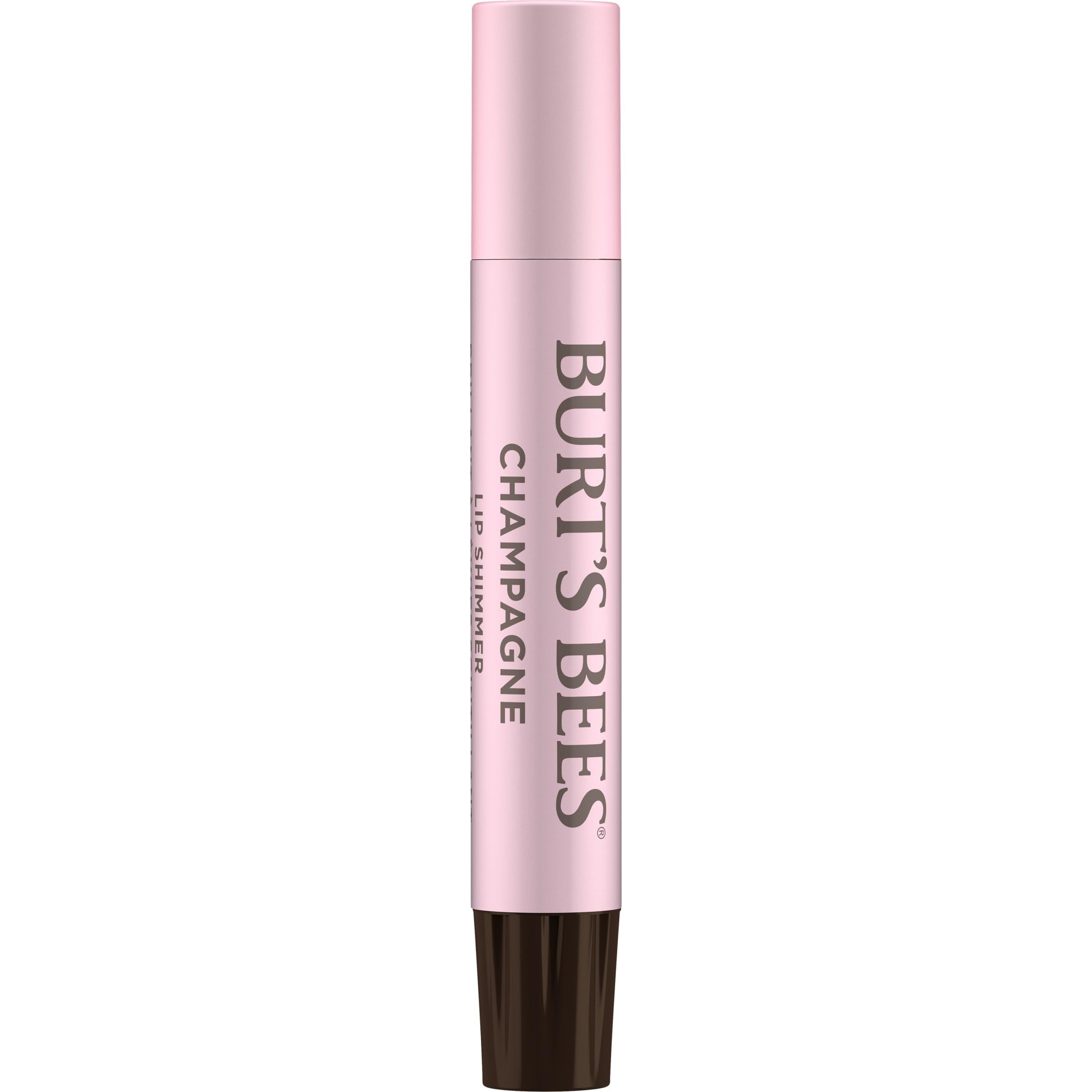 Burt's Bees Lip Shimmer Champagne on lips shows soft pink glow and moisture.