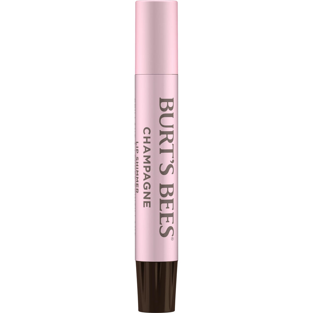 Burt's Bees Lip Shimmer Champagne on lips shows soft pink glow and moisture.