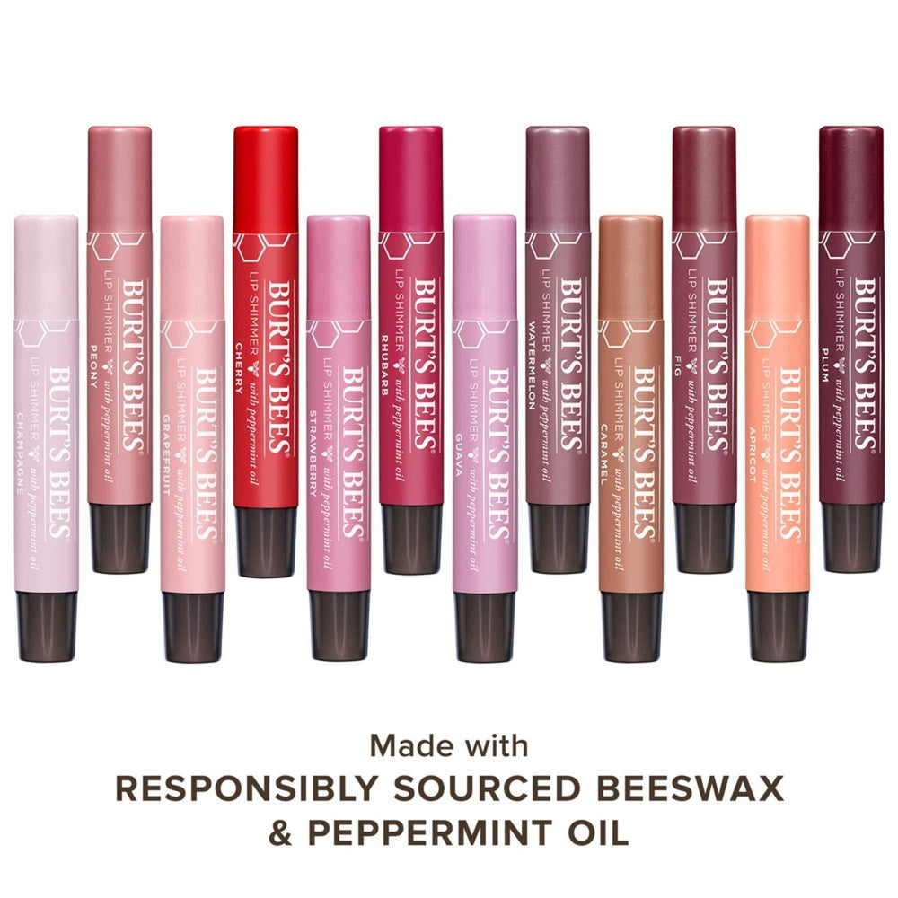 Burt's Bees Lip Shimmer Guava color swatch reveals lilac-tinted glow.