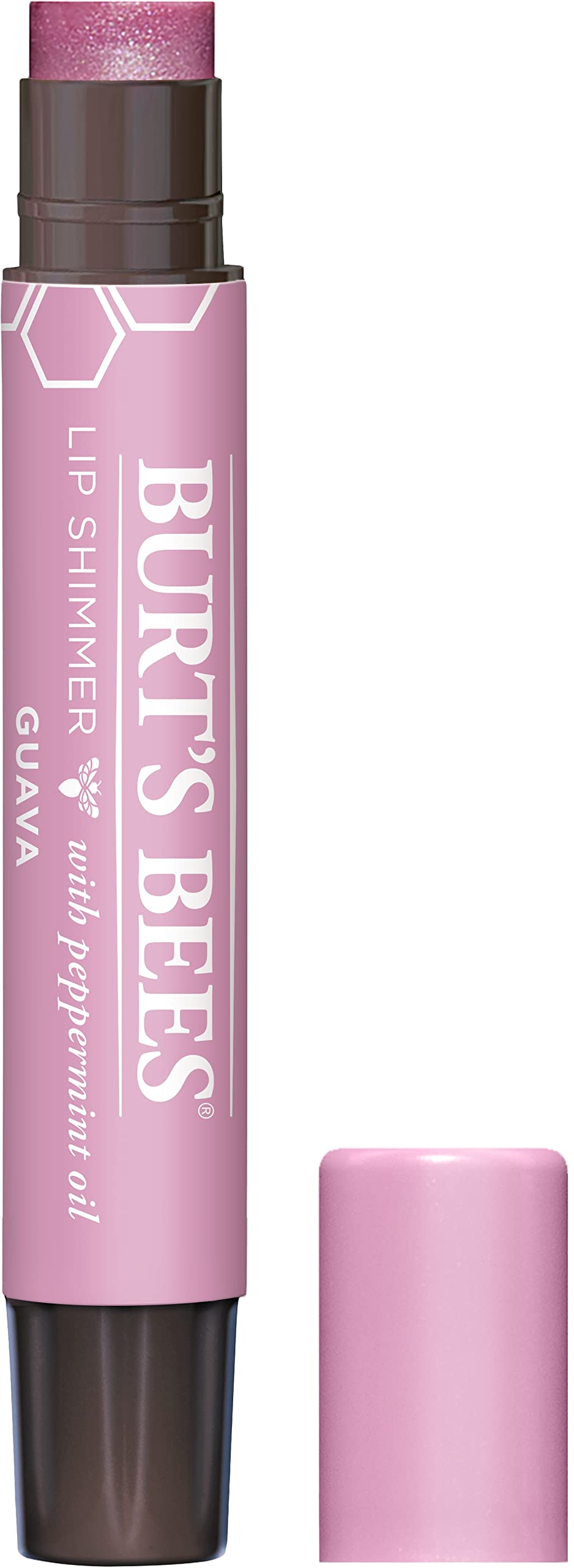 Burt's Bees Lip Shimmer Guava tube provides portable lip hydration with subtle color.