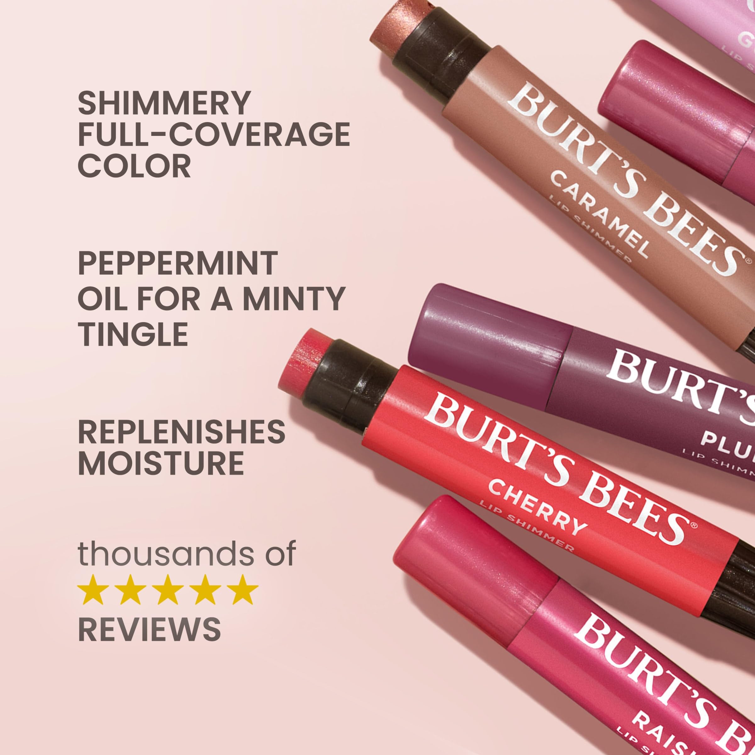 Burt's Bees Lip Shimmer Plum application close-up demonstrates smooth, hydrating coverage.