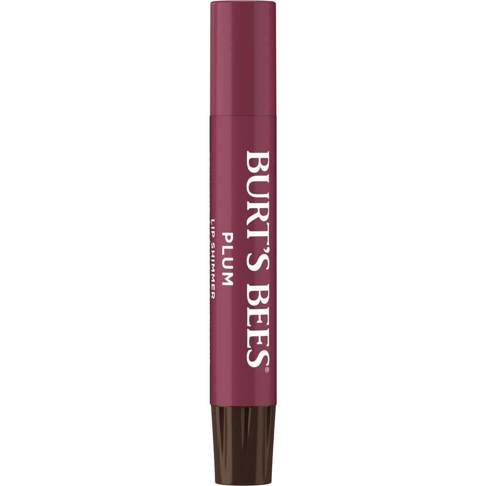 Burt's Bees Lip Shimmer Plum swatch highlights rich burgundy color and shine.