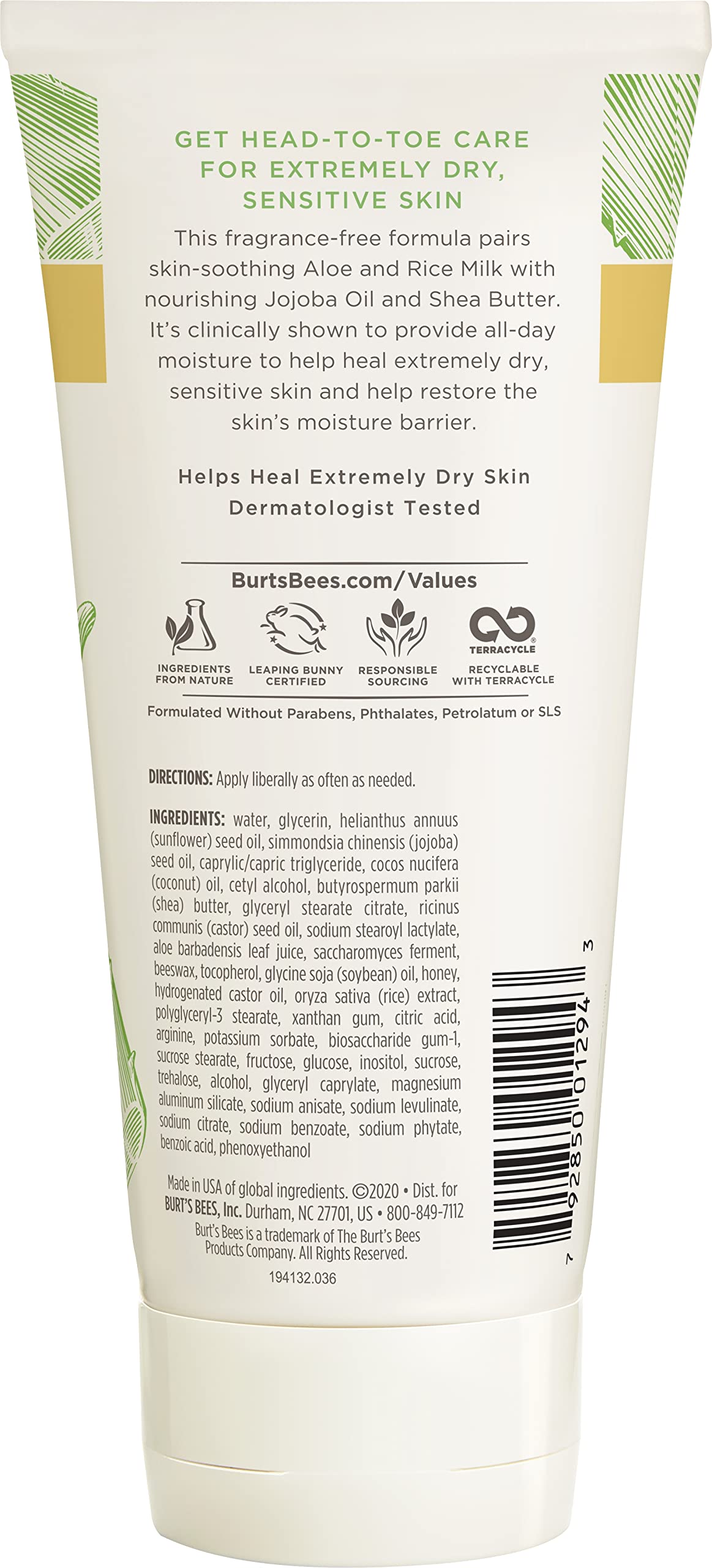 Burt's Bees lotion applied to forearm demonstrates quick absorption and smooth finish