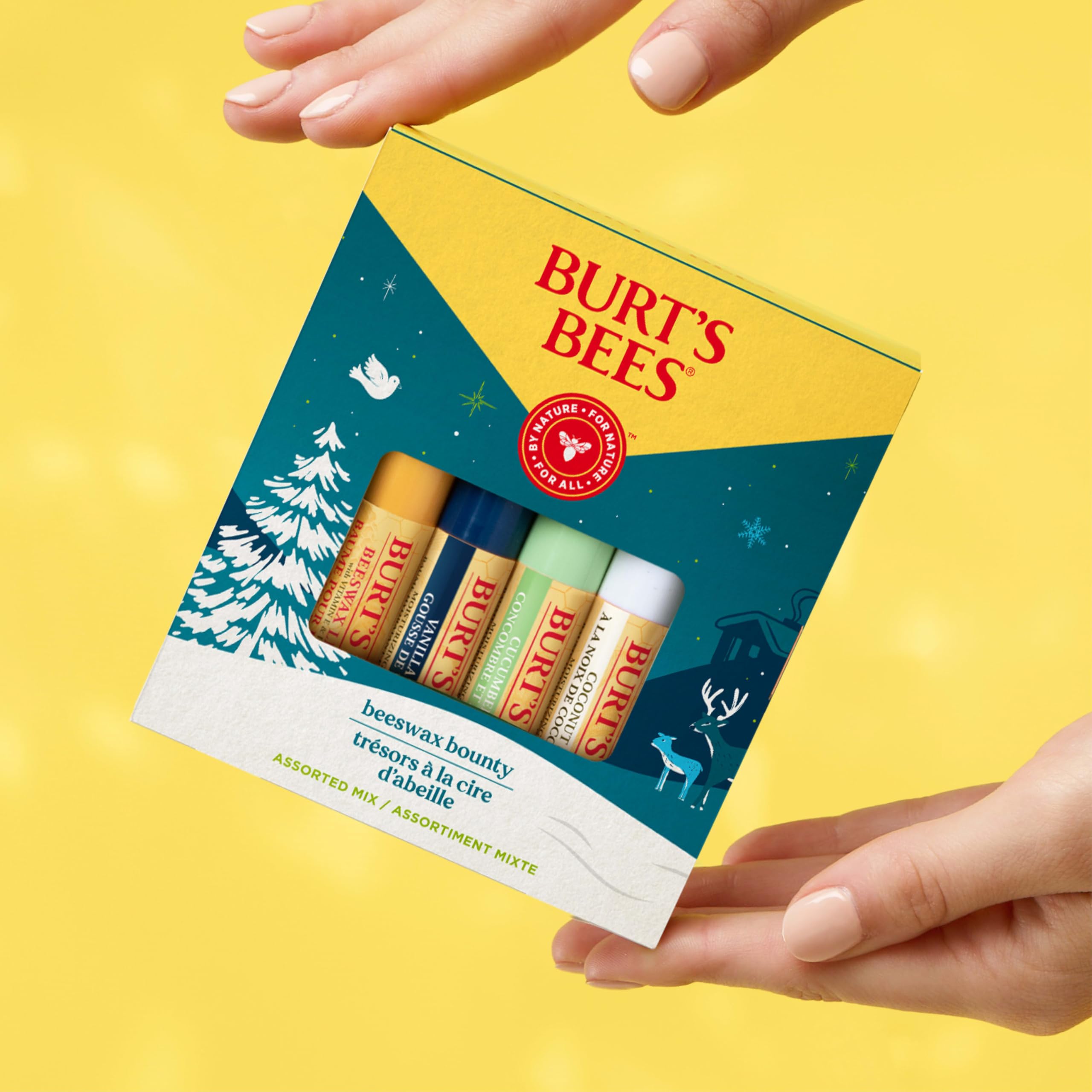 Burt's Bees natural ingredients banner highlighting paraben-free, phthalate-free lip care.