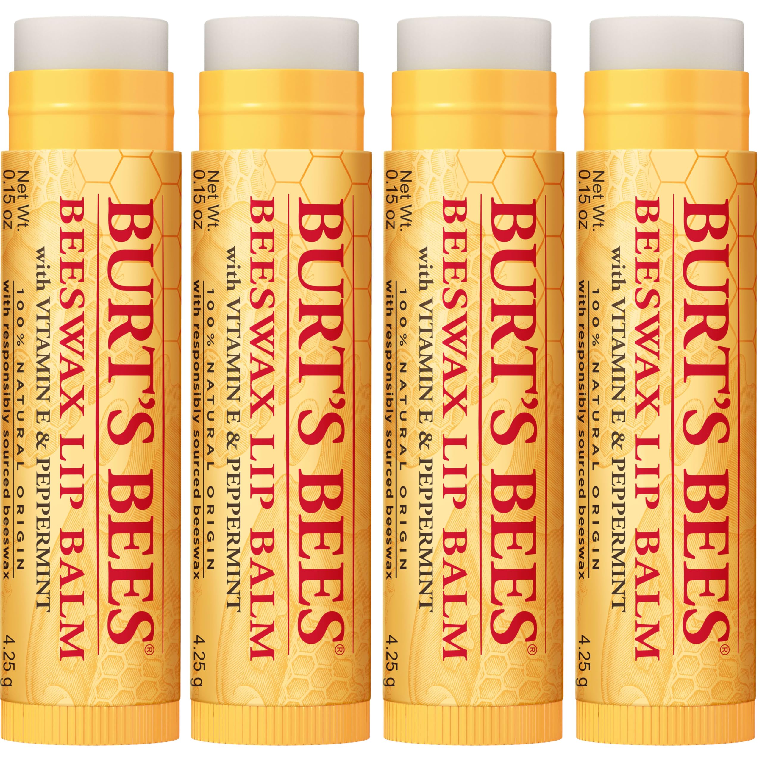 Burt's Bees four-balm pack depicting value and everyday backup supply
