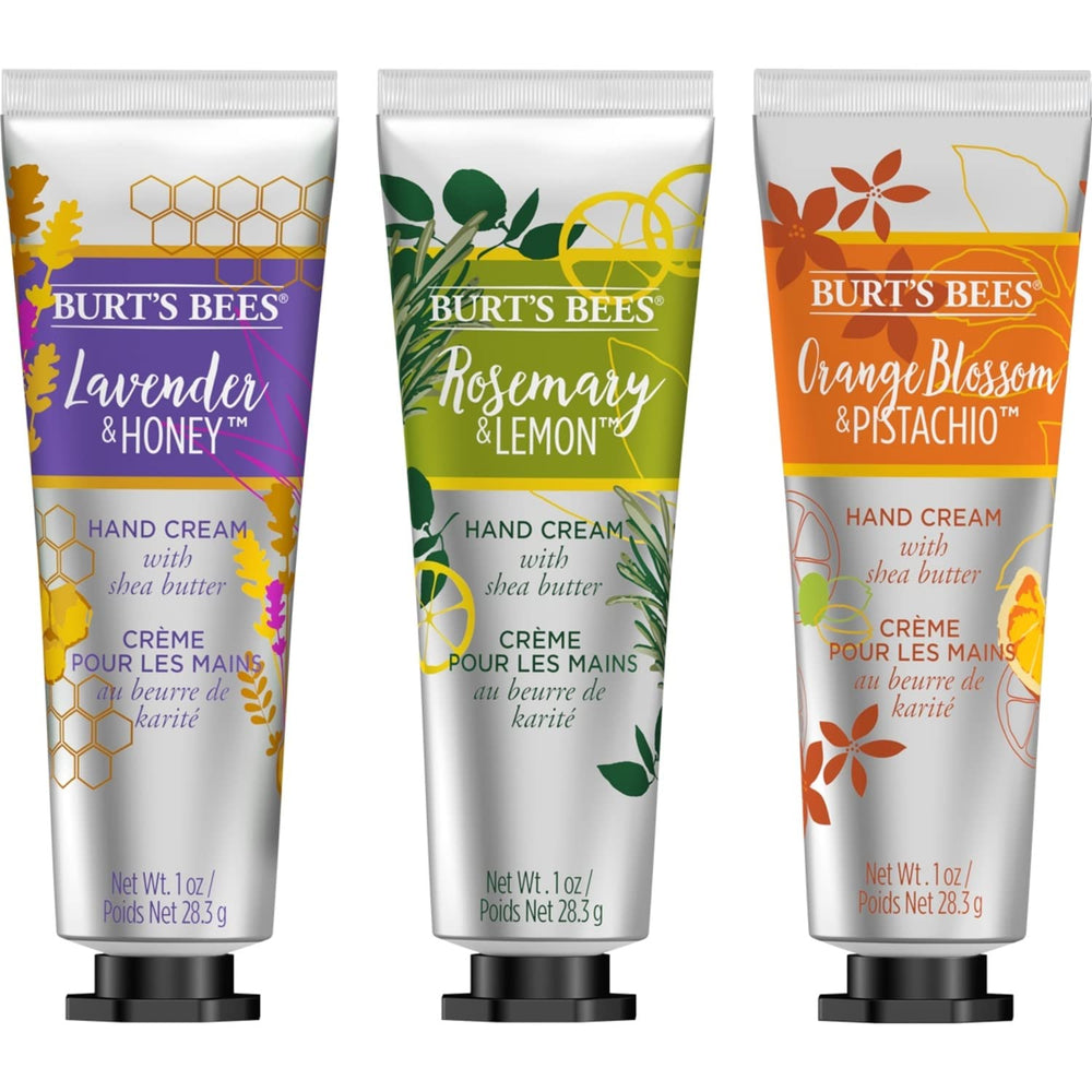 Four-pack of Burt's Bees hand cream shows convenient purse-size tubes
