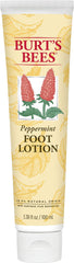 Burt's Bees Peppermint Oil Foot Lotion packaging shows natural cooling care for tired feet.