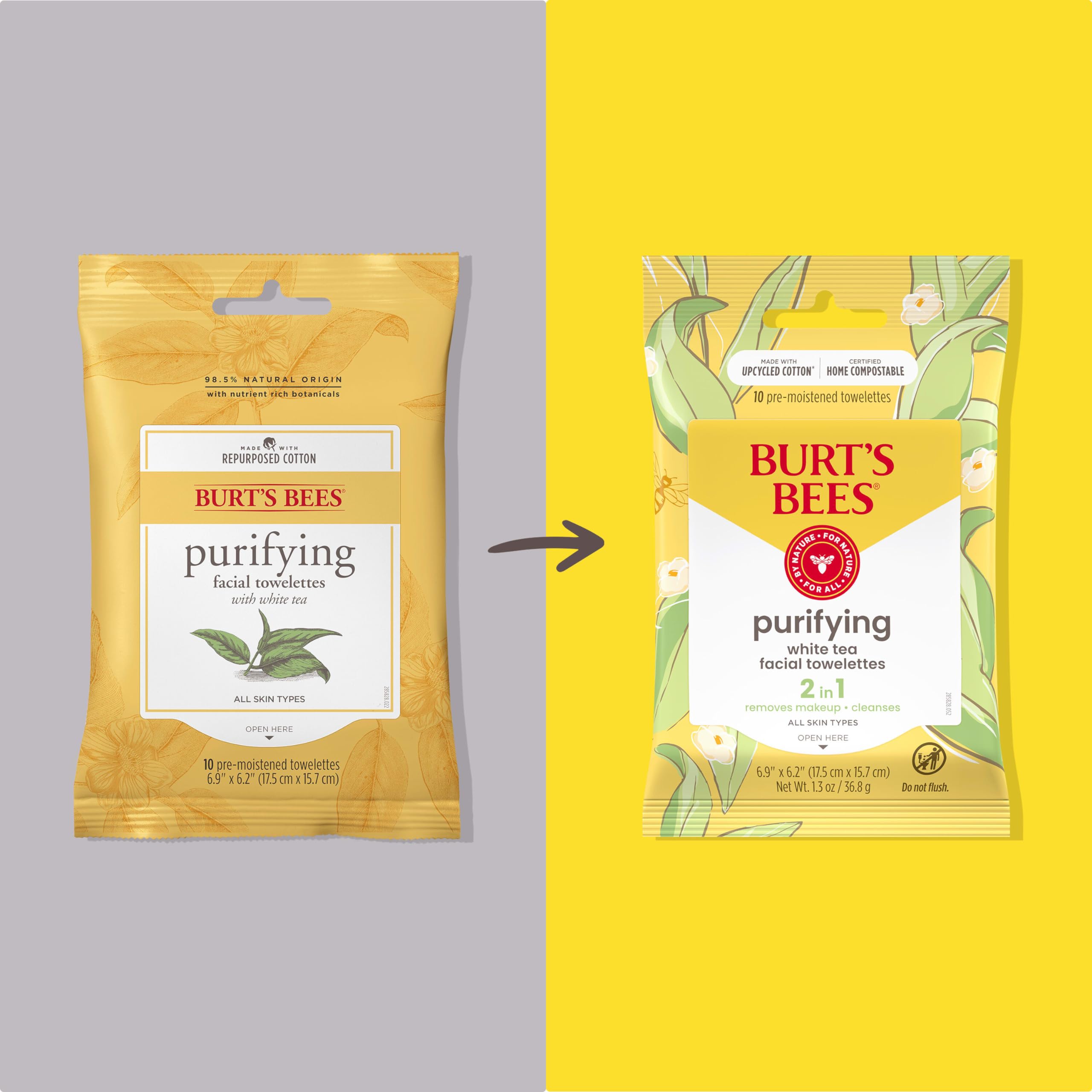 Burt's Bees Purifying Towelettes close-up shows soft cotton texture for makeup removal