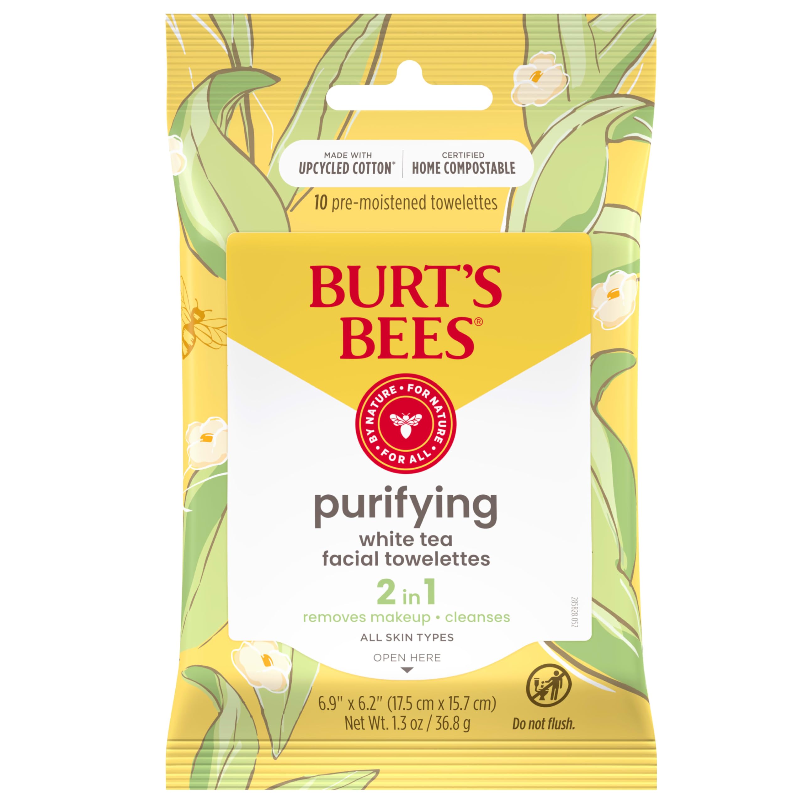 Burt's Bees Purifying Towelettes packaging shows on-the-go cleansing capability