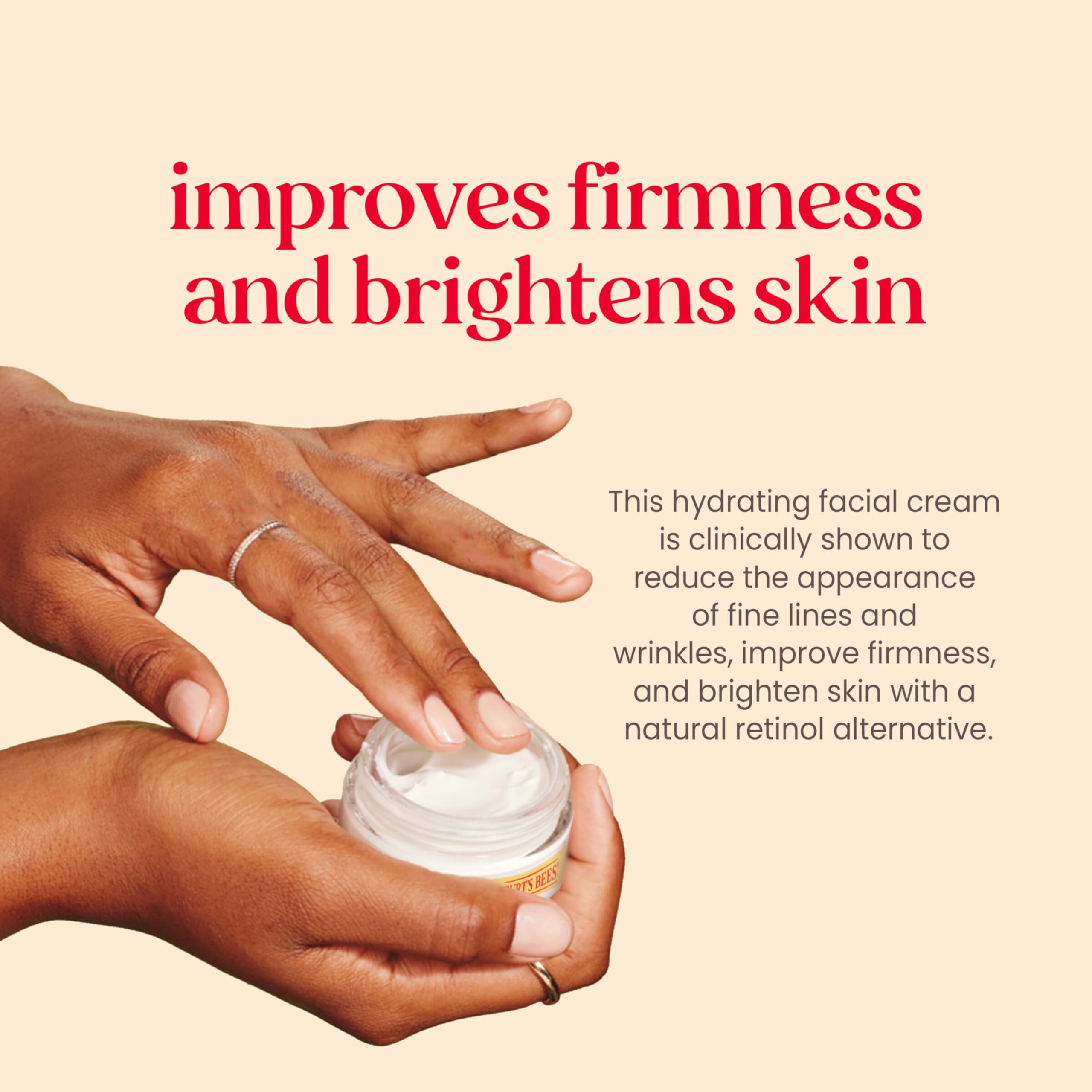 Burt's Bees Renewal texture closeup shows creamy consistency for a smooth finish.