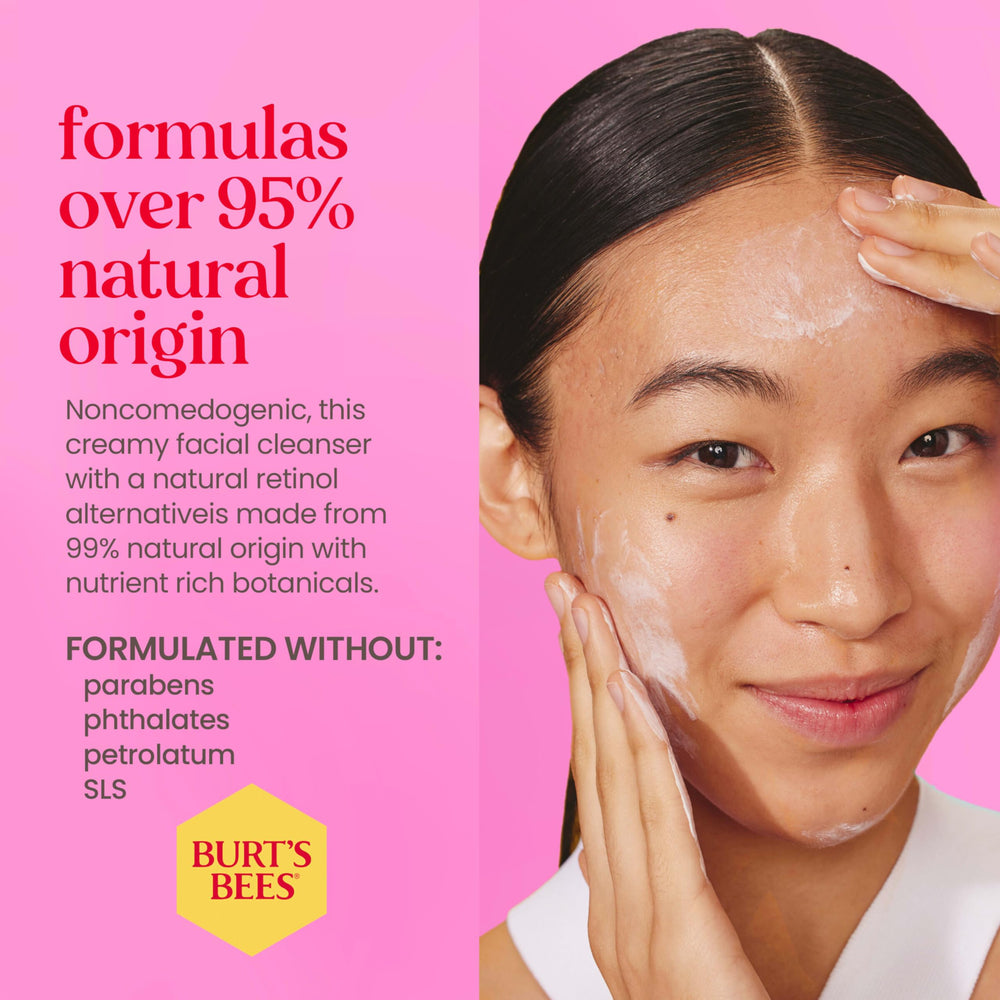 Burt's Bees Renewal Refining Cleanser 6 oz bottle in bathroom scene signals daily cleansing