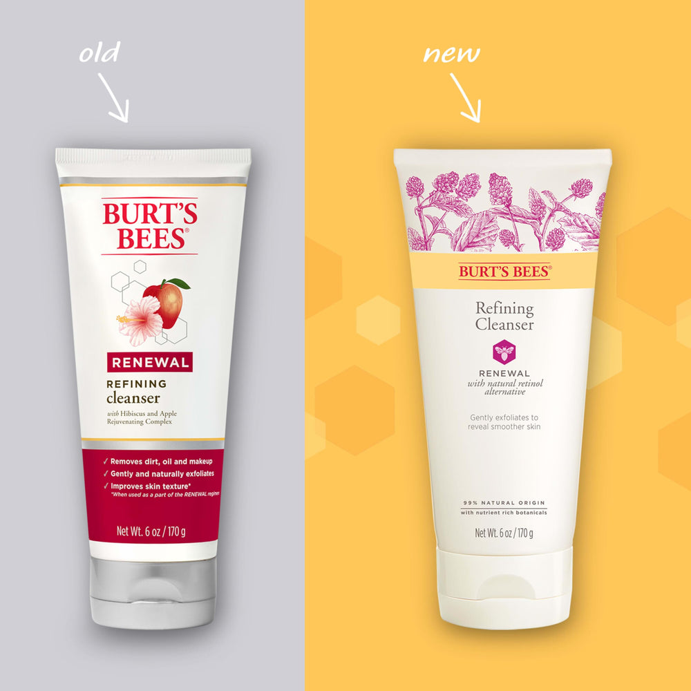 Burt's Bees Renewal Refining Cleanser bakuchiol ingredient closeup highlights natural retinol alternative benefits