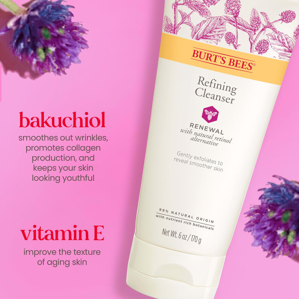 Burt's Bees Renewal Refining Cleanser dermatologist tested seal image communicates skin friendly formula
