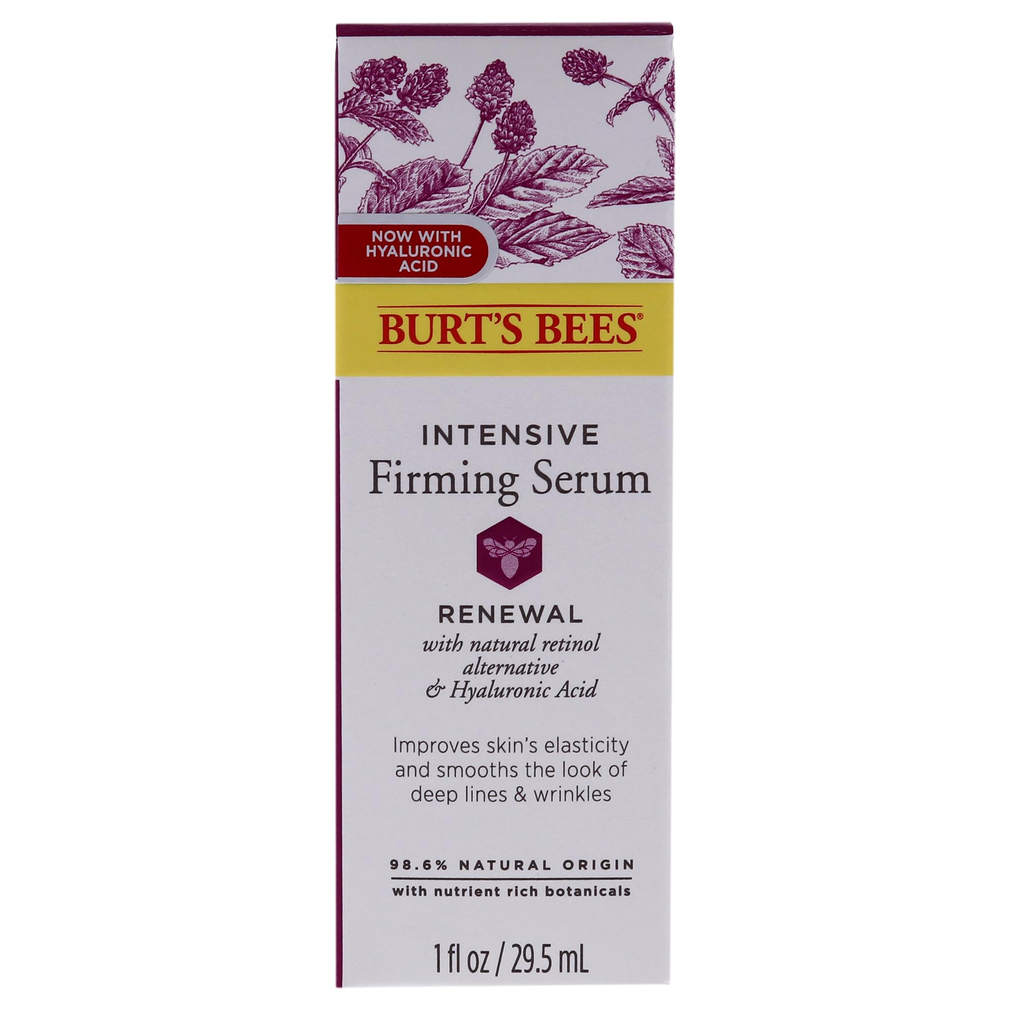 Ingredients of Burt's Bees Renewal Serum, emphasizing natural sources for skin care.