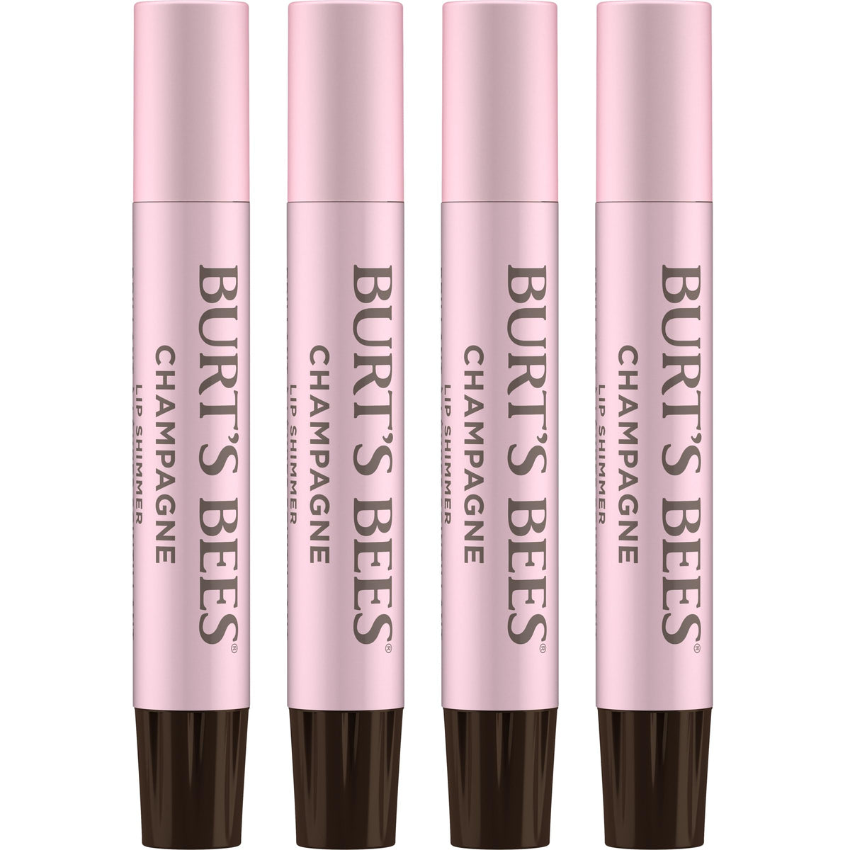 Burt's Bees Lip Shimmer Champagne tube swatch for subtle glow and hydration.