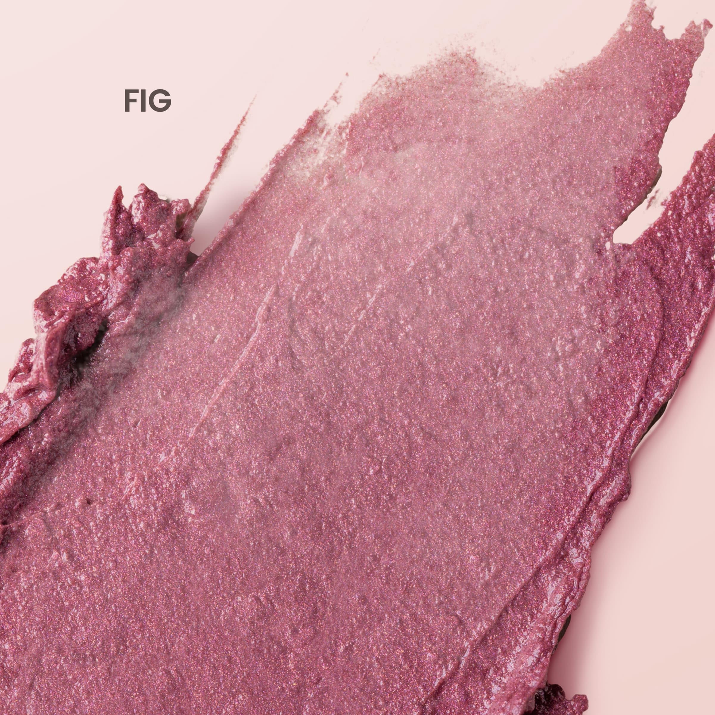Burt's Bees Lip Shimmer Fig swirl captures luminous pigment and smooth texture.