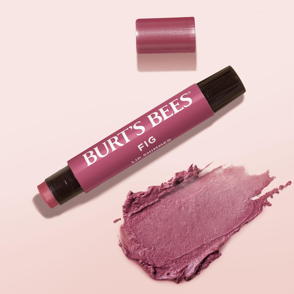 Burt's Bees Lip Shimmer Fig warm-tone swatch for natural enhancement.