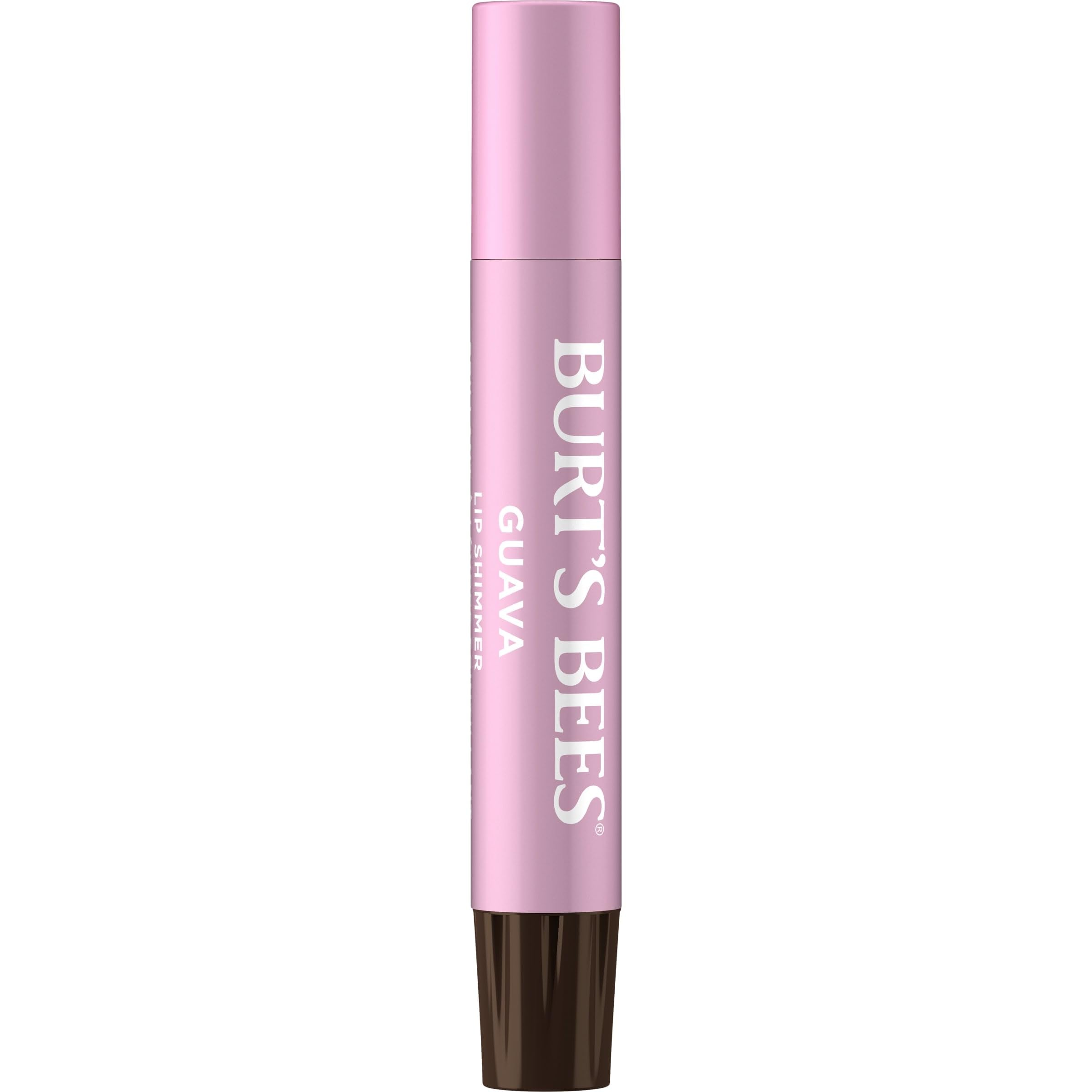 Burt's Bees Shimmer Lip Tint Guava tube close-up shows creamy, moisturizing texture.