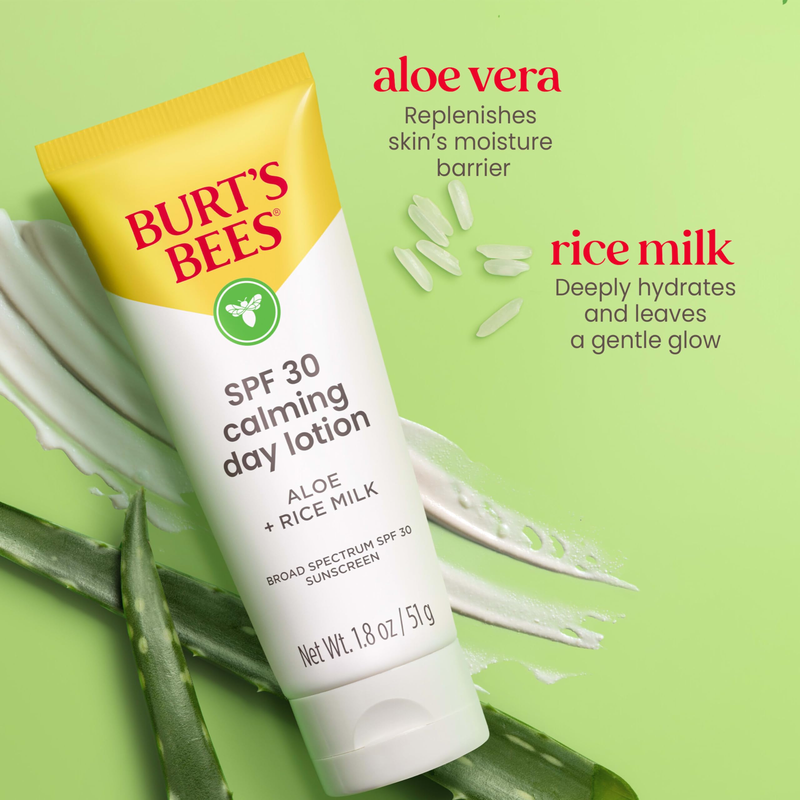 Burt's Bees Calming Day Lotion with Aloe shows soothing redness reduction for dry skin.