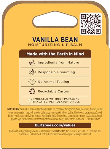 Burt's Bees Vanilla Bean Lip Balm application on lips demonstrates soothing moisture.