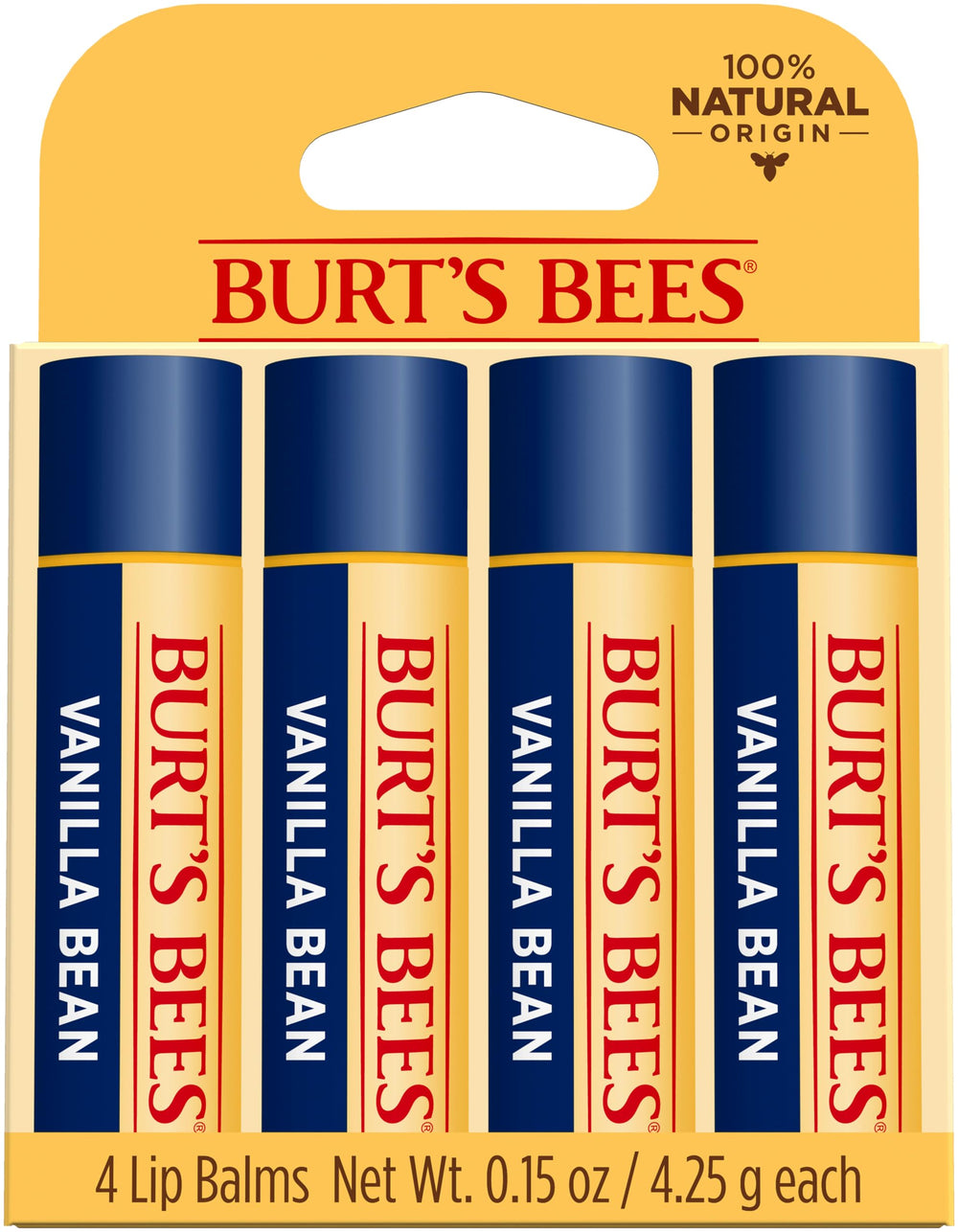Burt's Bees Vanilla Bean Lip Balm pocket-friendly design enables easy touch-ups anywhere.