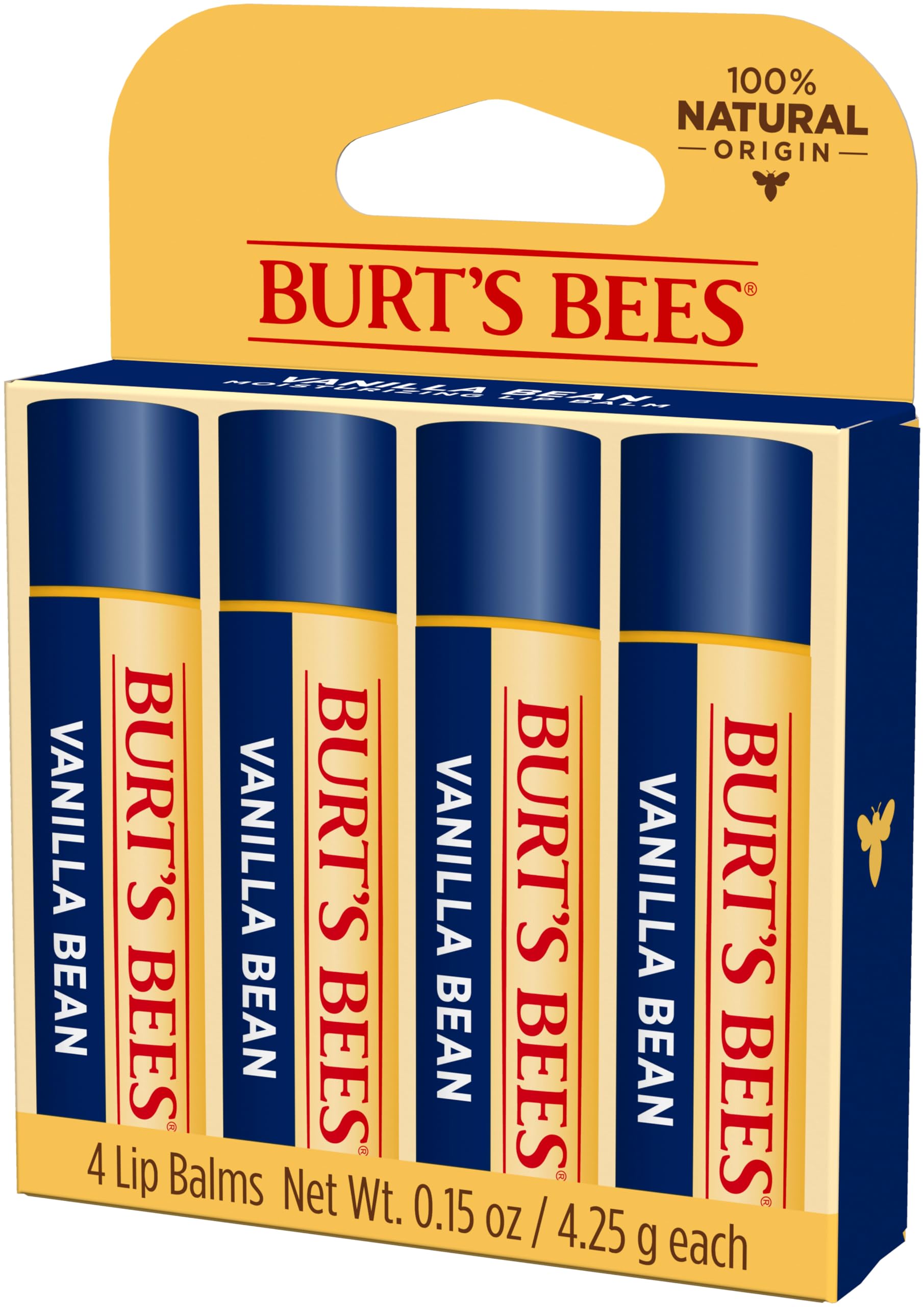 Burt's Bees Vanilla Bean Lip Balm travel-friendly packaging supports dry lips on the go.