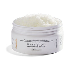 Bushbalm Bermuda dark spot scrub jar shown for pre-shave exfoliation and smoother skin
