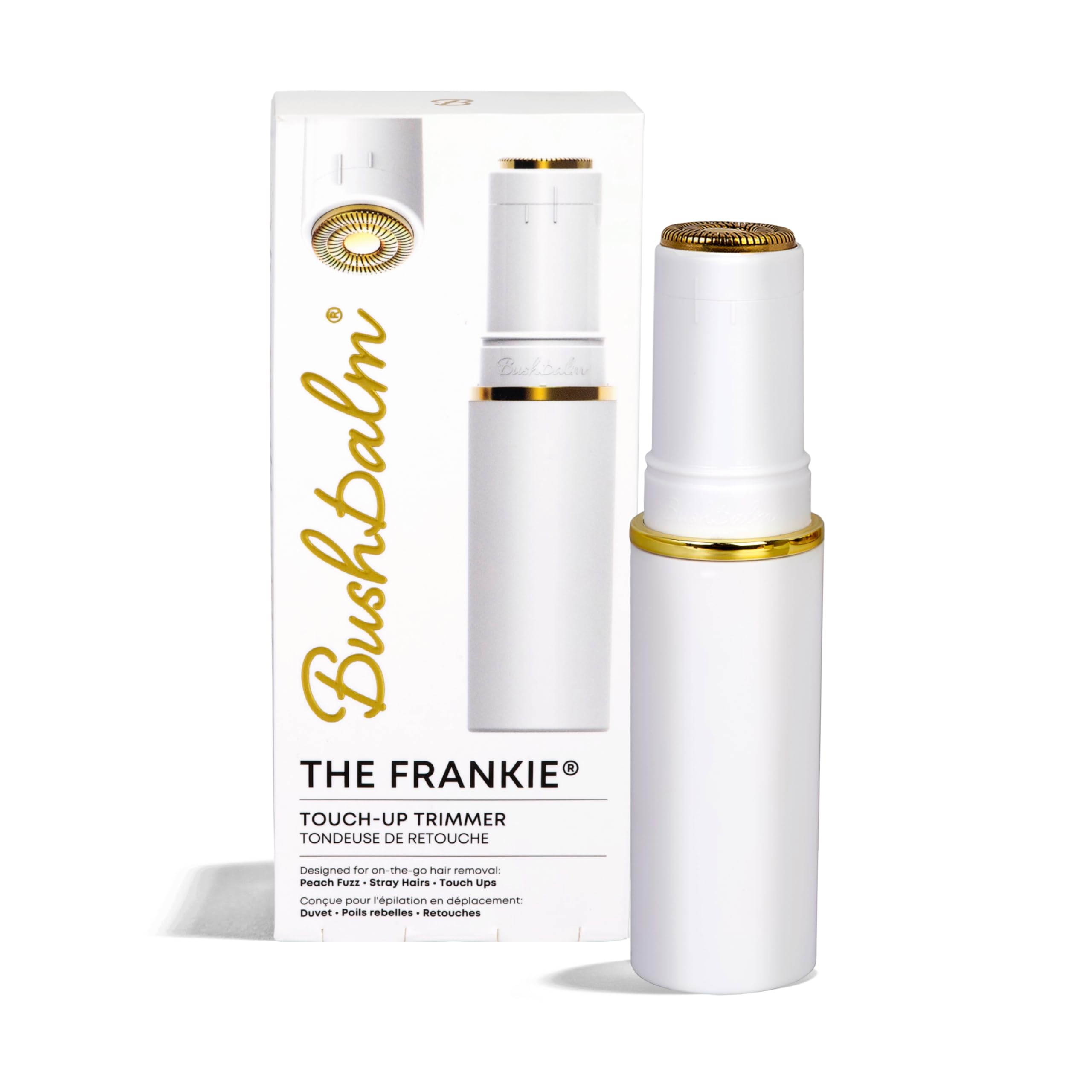 Bushbalm Frankie touch-up trimmer face close-up for gentle painless hair removal