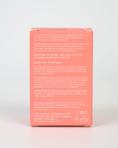 Closeup of Bushbalm ingredients jojoba grapeseed tea tree highlighting nourishing oils.