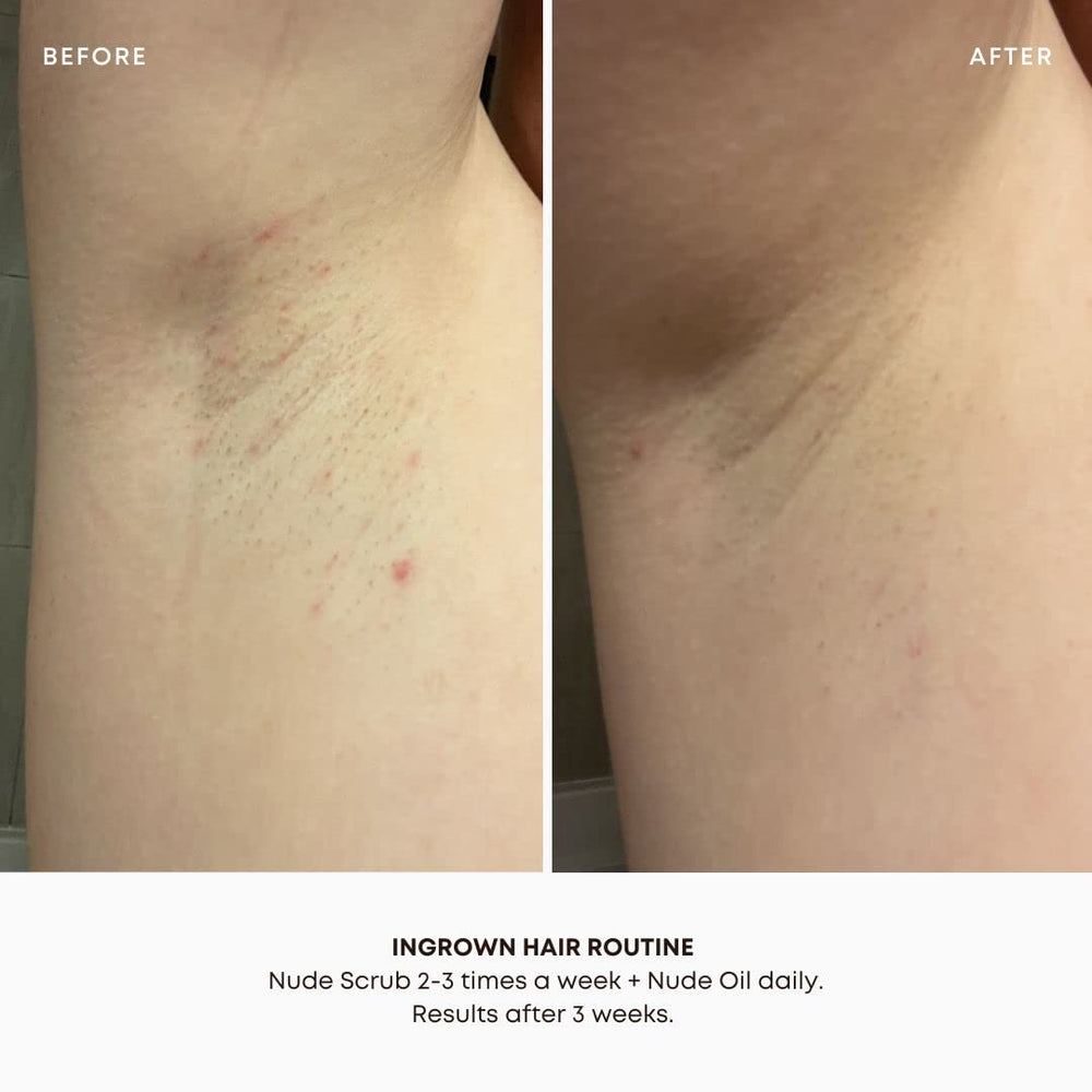 Texture of Nude scrub on skin highlighting exfoliation.