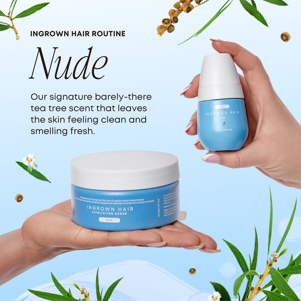 Bushbalm Nude sugar scrub under shower stream prepared for shaving or waxing