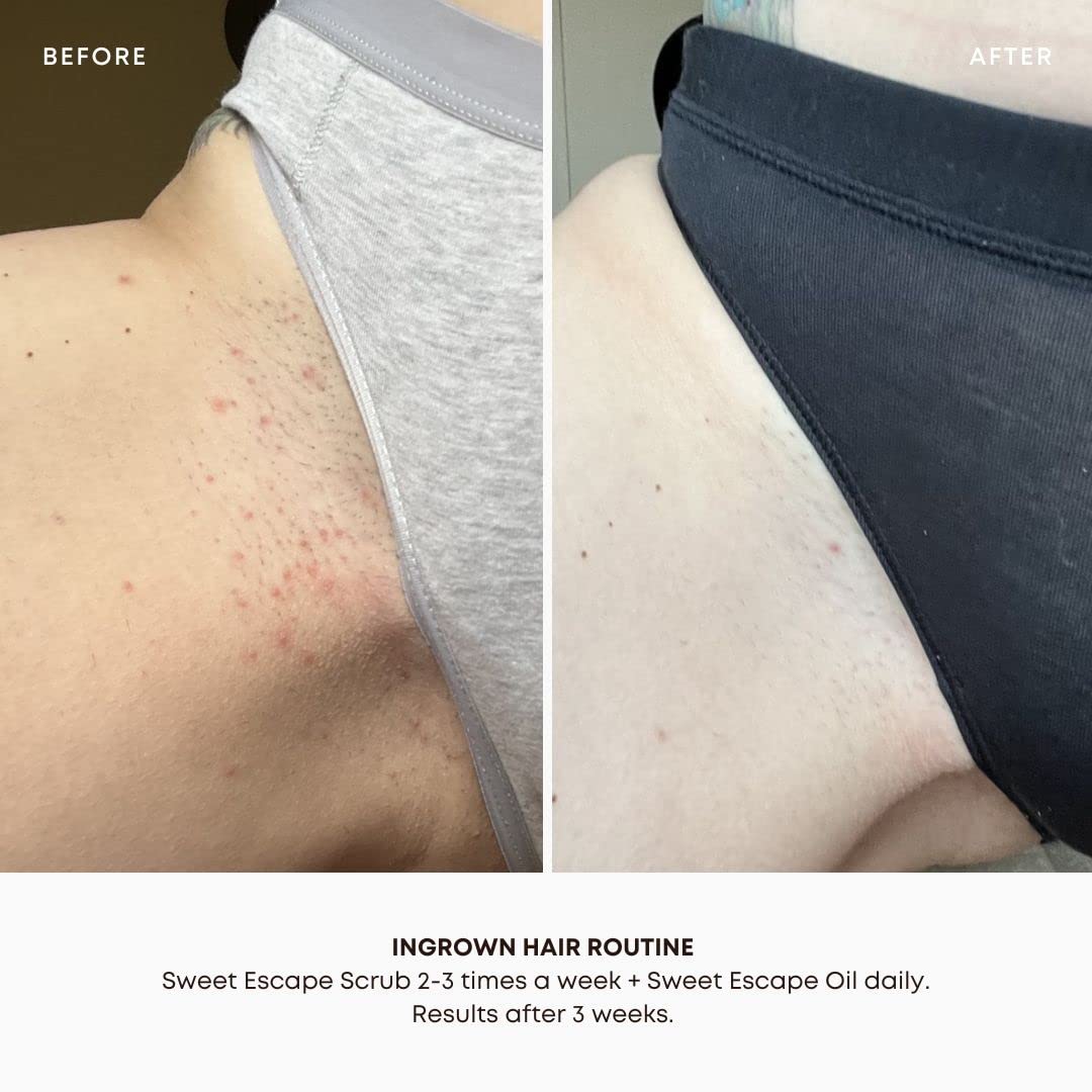 Bushbalm 2-step routine image highlights oil and scrub together for a complete calming routine.