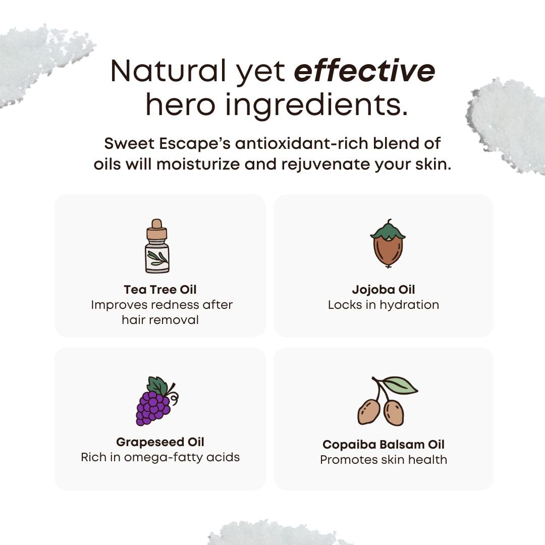 Bushbalm Sweet Escape on bikini line area for gentle exfoliation.