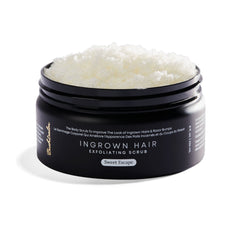 Bushbalm Sweet Escape scrub jar showing exfoliating sugar texture for smoothing skin.
