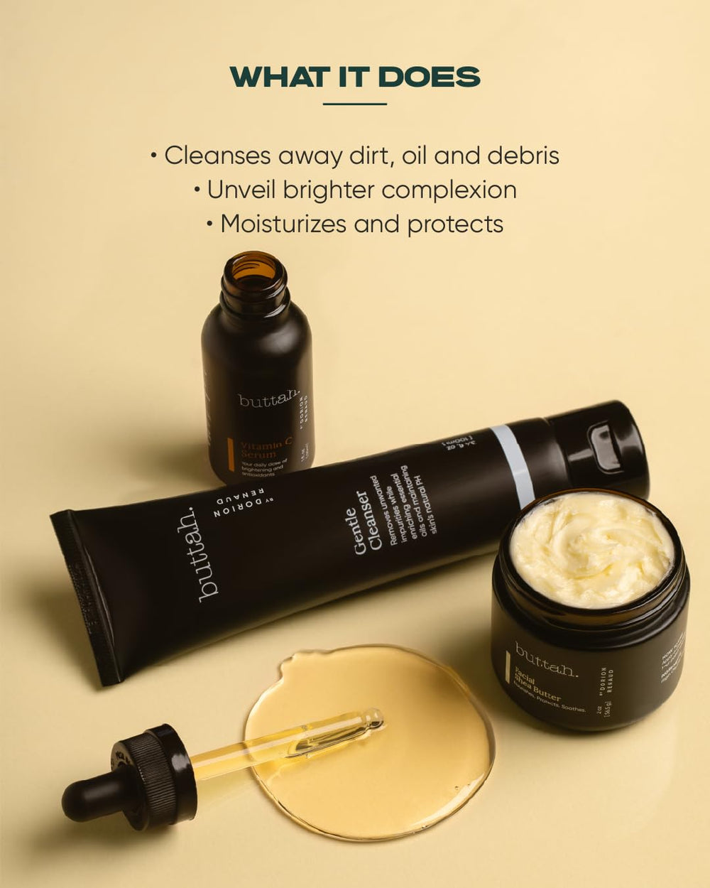 Buttah Skin Facial Cleanser Pump: gentle cleanse to prep skin for routine.
