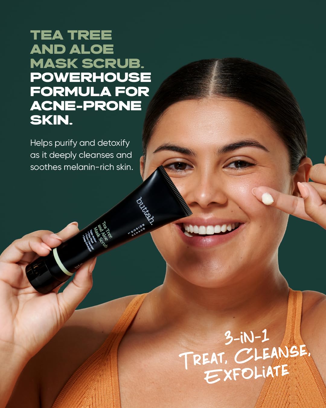Buttah Tea Tree Aloe Scrub texture highlights gentle exfoliation with Eco-Beads.