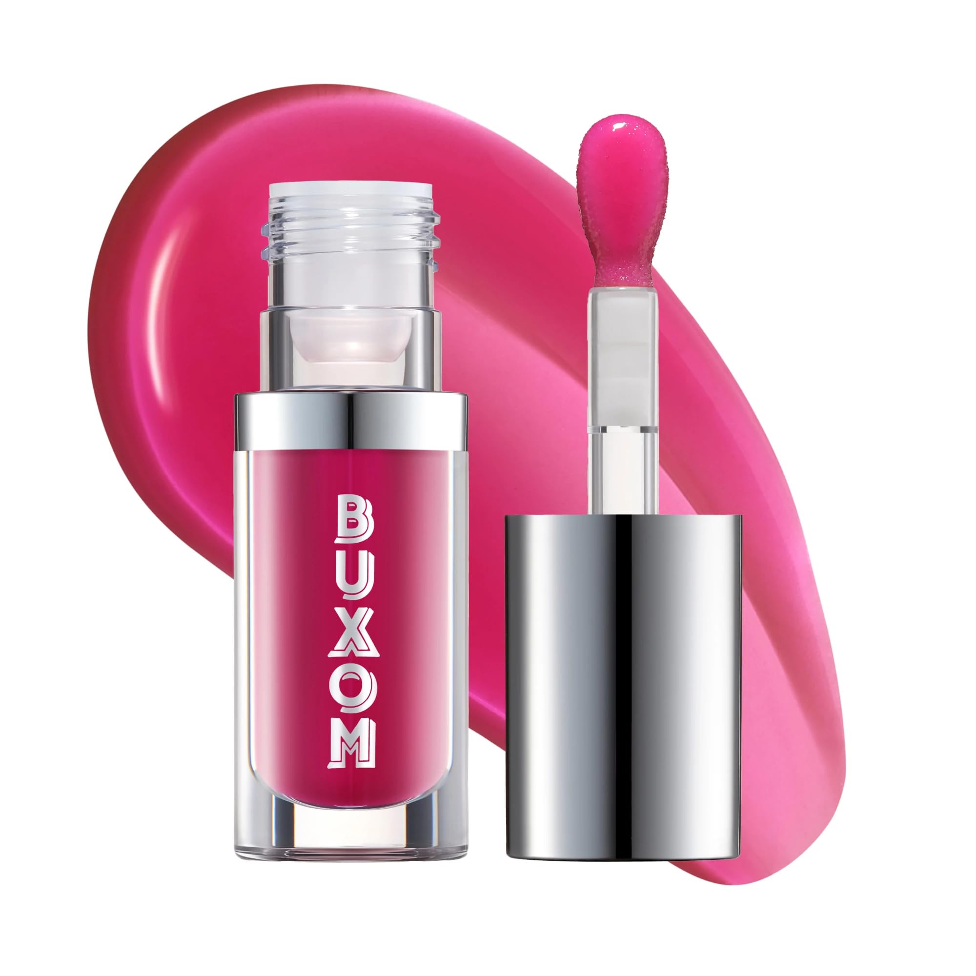 Buxom Full-On Glossy Lip Oil Berry Blast bottle with high shine and all-day hydration.