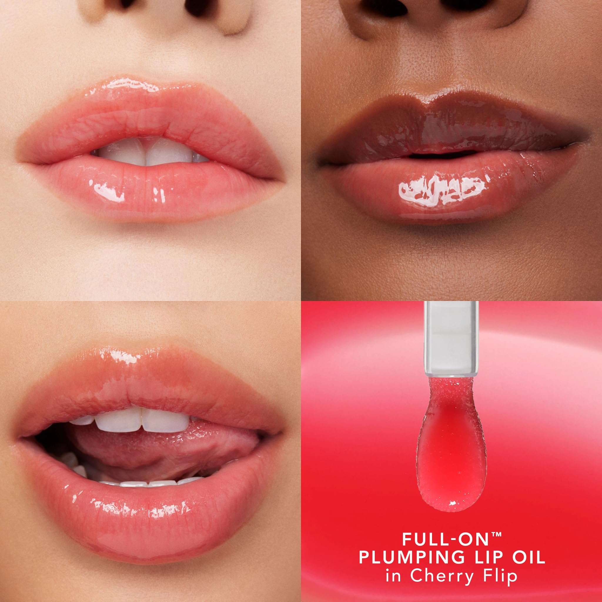 Buxom Full-On Glossy Lip Oil Cherry Flip applicator for easy, precise application.