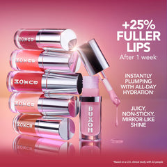 Buxom Full-On Glossy Lip Oil White Russian close-up emphasizes glossy, non-sticky texture.