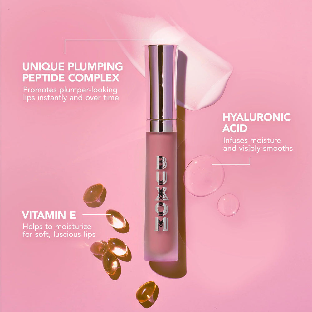 BUXOM Full-On Lip Cream Pink Champagne close-up reveals smooth, moisturized texture