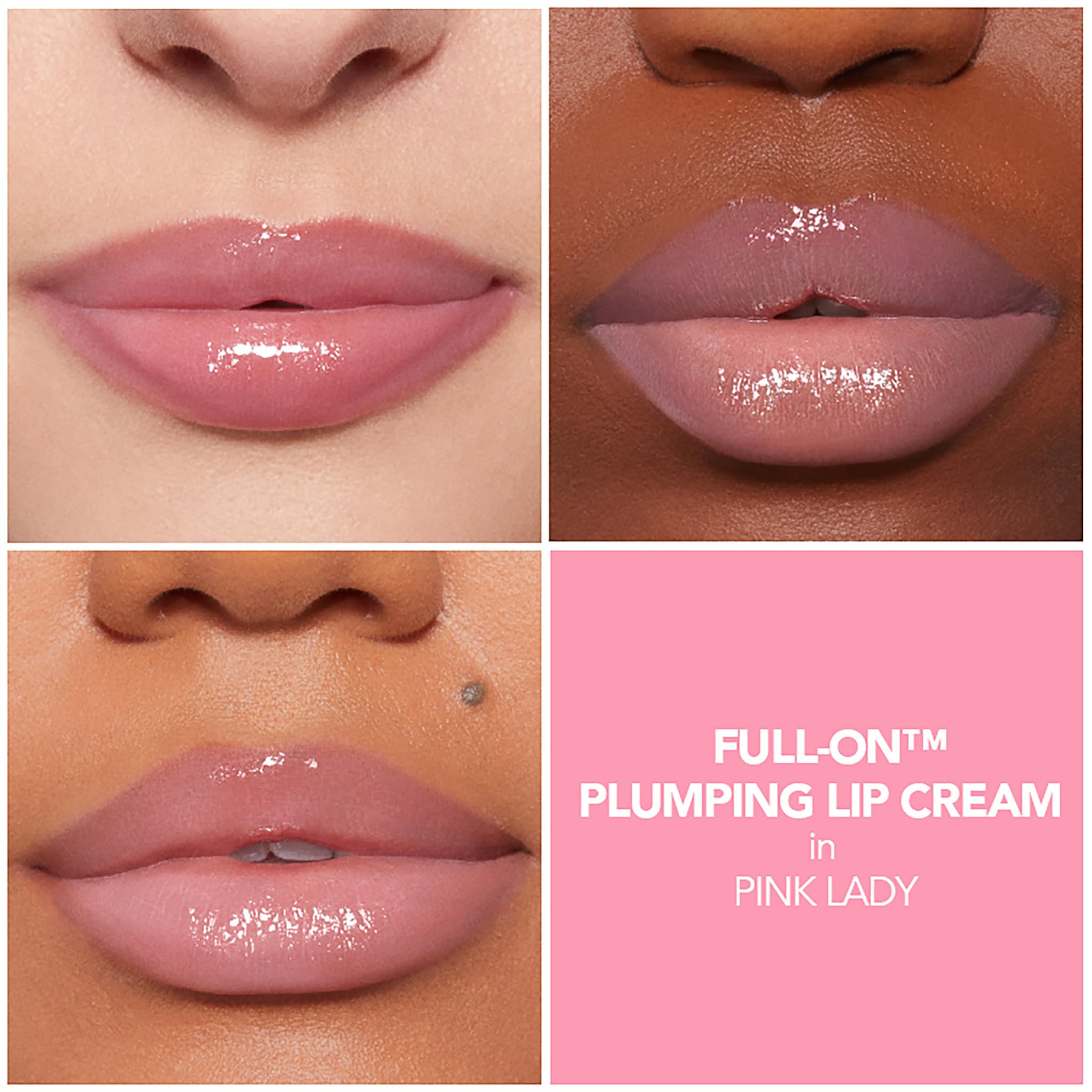 Buxom Full-On Lip Cream Pink Lady tingling close-up for lip plump