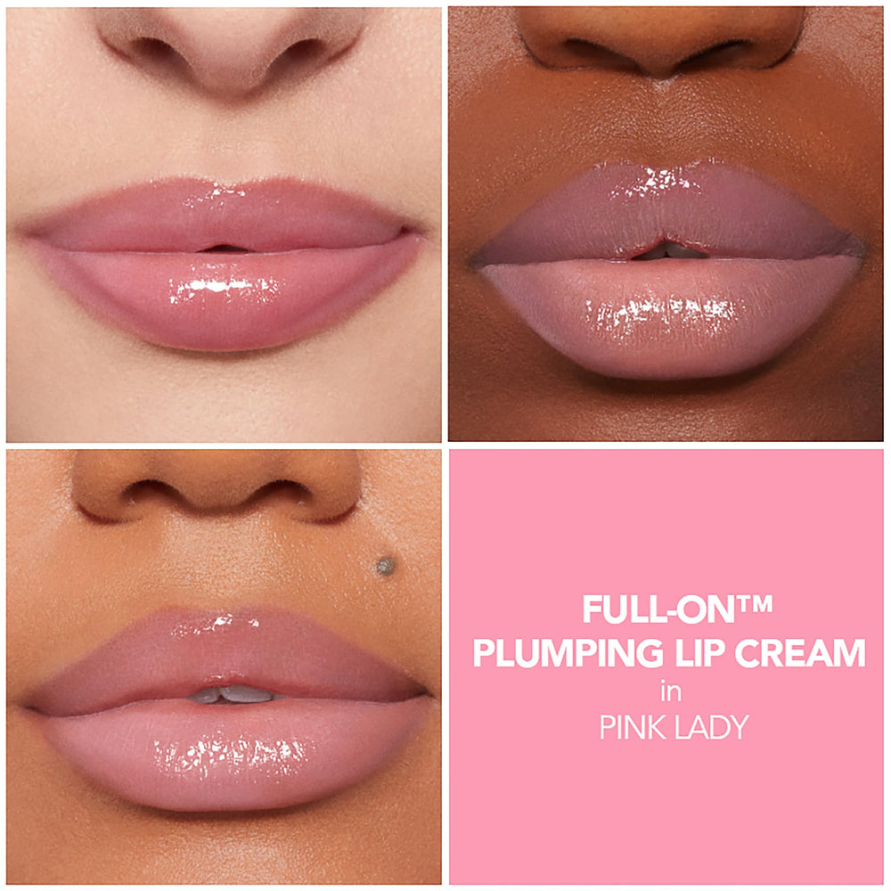 Buxom Full-On Lip Cream Pink Lady tingling close-up for lip plump